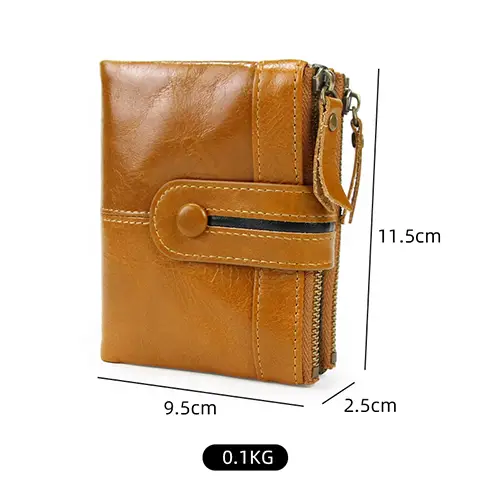  RFID-Blocking Leather Wallet with Secure Snap and Zipper Compartments